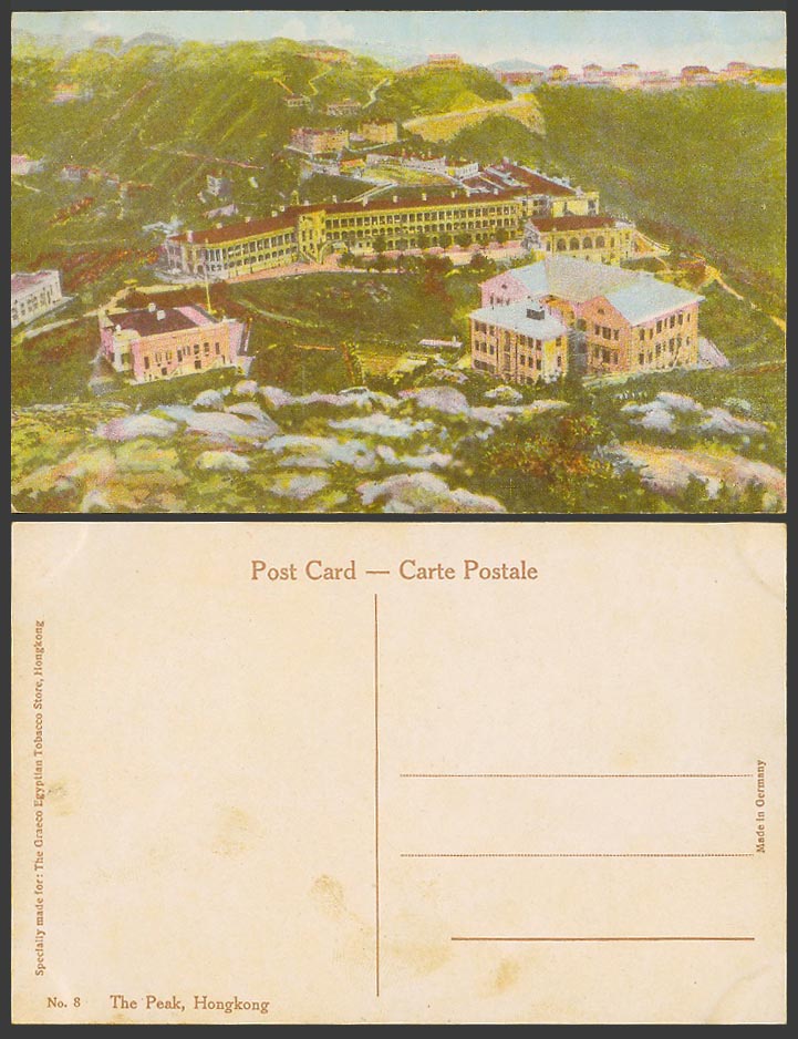 Hong Kong China Old Colour Postcard The Peak Panorama Graeco Egyptian Tobacco 8
