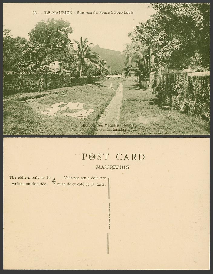 Mauritius Old Postcard Ruisseau du Pouce a Port Louis, Bridge, Ile Maurice No.55