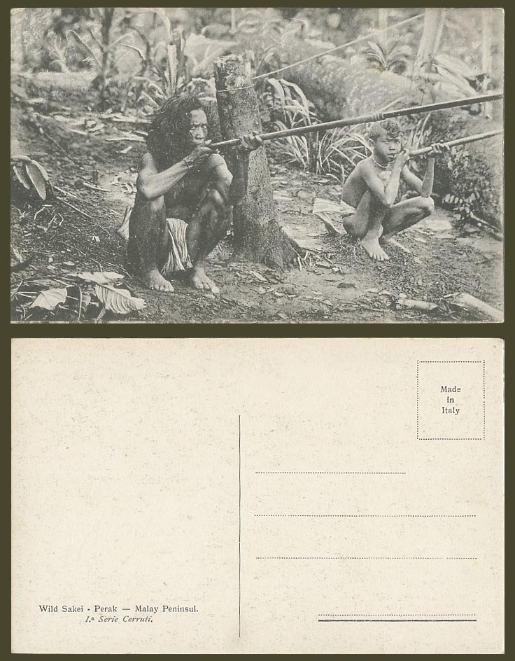 Perak Old Postcard Wild Sakei Sakai with Blowpipe Blow Pipe Boy, Malay Peninsula