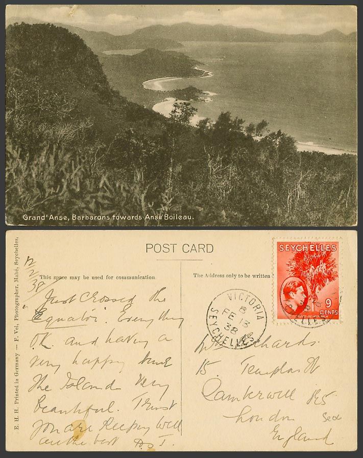 Seychelles 1938 Old Postcard Grand' Anse Barbarons towards Anse Boileau Panorama