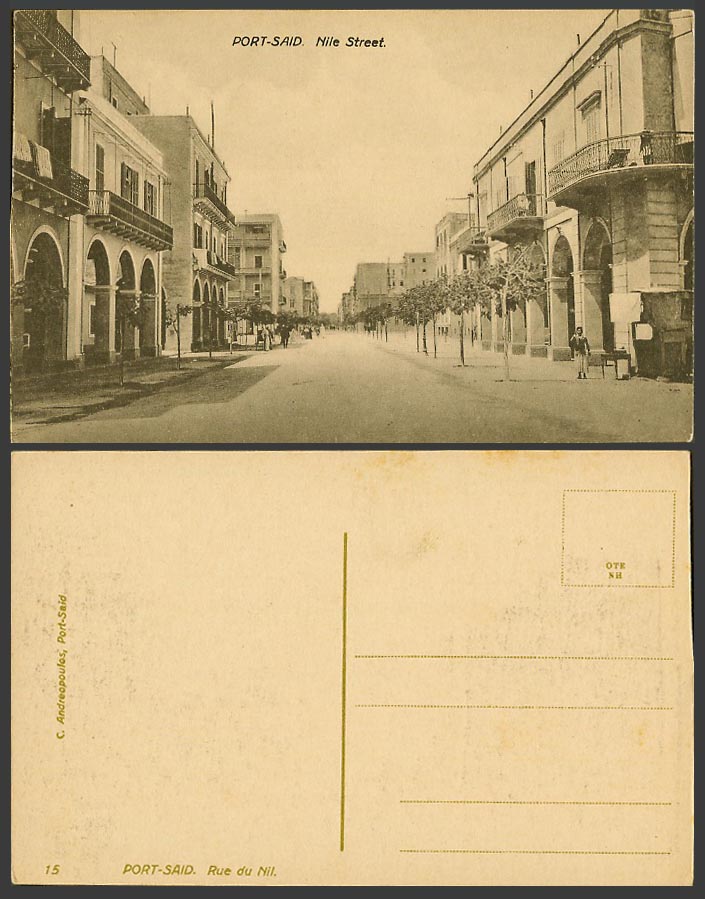 Egypt Old Postcard Port Said Nile Street Scene Rue du Nil, C. Andreopoulos No.15