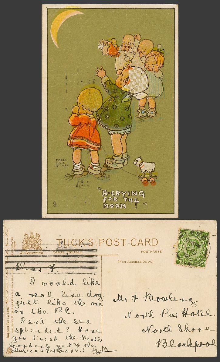 MABEL LUCIE ATTWELL 1912 Old Postcard Crying For The Moon Tuck What The Moon Saw
