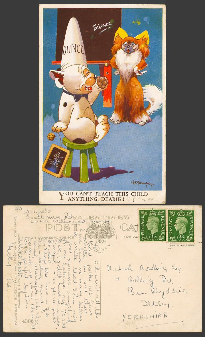 BONZO DOG GE Studdy 1939 Old Postcard You Can't Teach This Child Anything! 4306