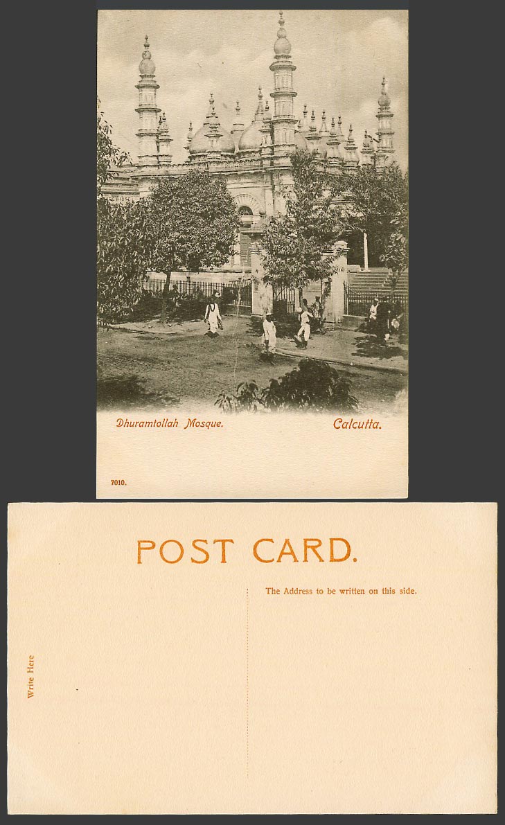India Old Postcard Dhuramtollah Duramtollah Mosque, Calcutta, Street Scene, Gate