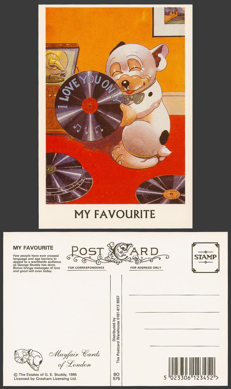 BONZO DOG G.E. Studdy Repro. Postcard My Favourite Record Player, Music LP BO575