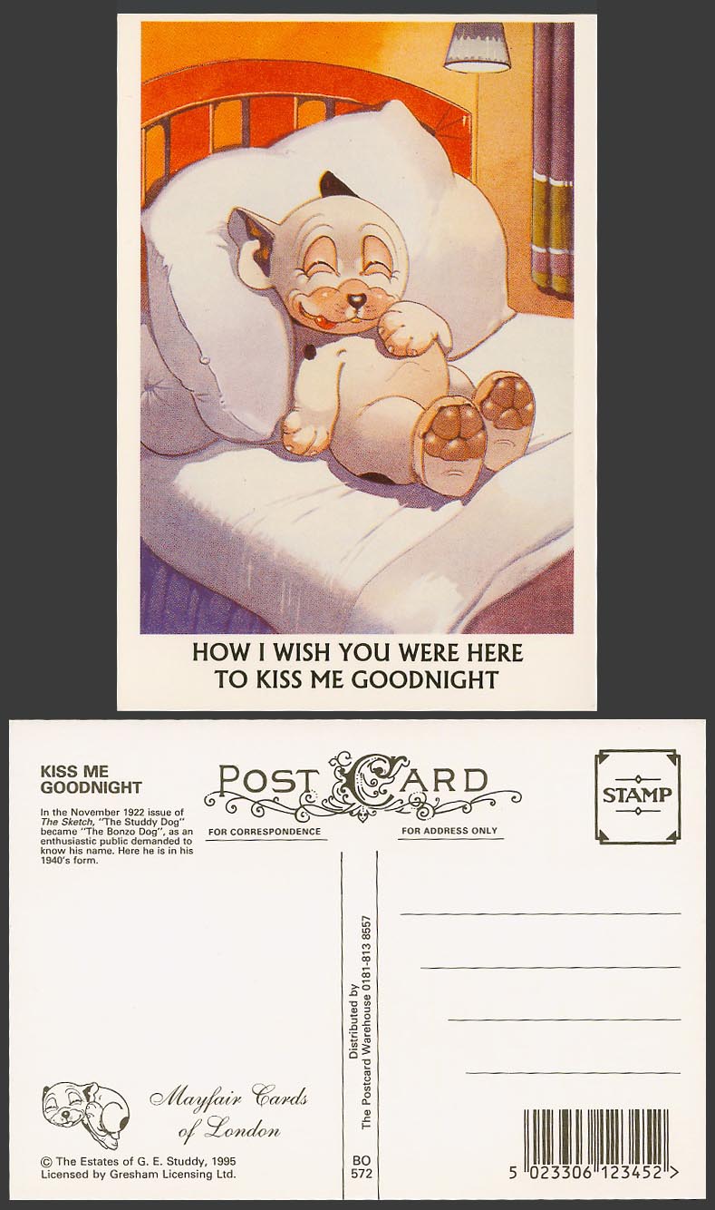 BONZO DOG GE Studdy Postcard How I Wish U Were Here to Kiss Me Goodnight BO 572