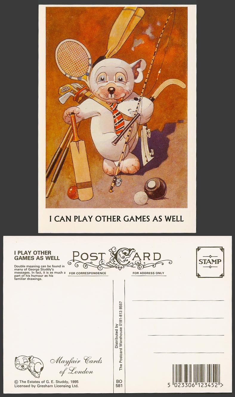 BONZO DOG GE Studdy Repro. Postcard I Can Play Other Games Fishing Rod No.BO 581