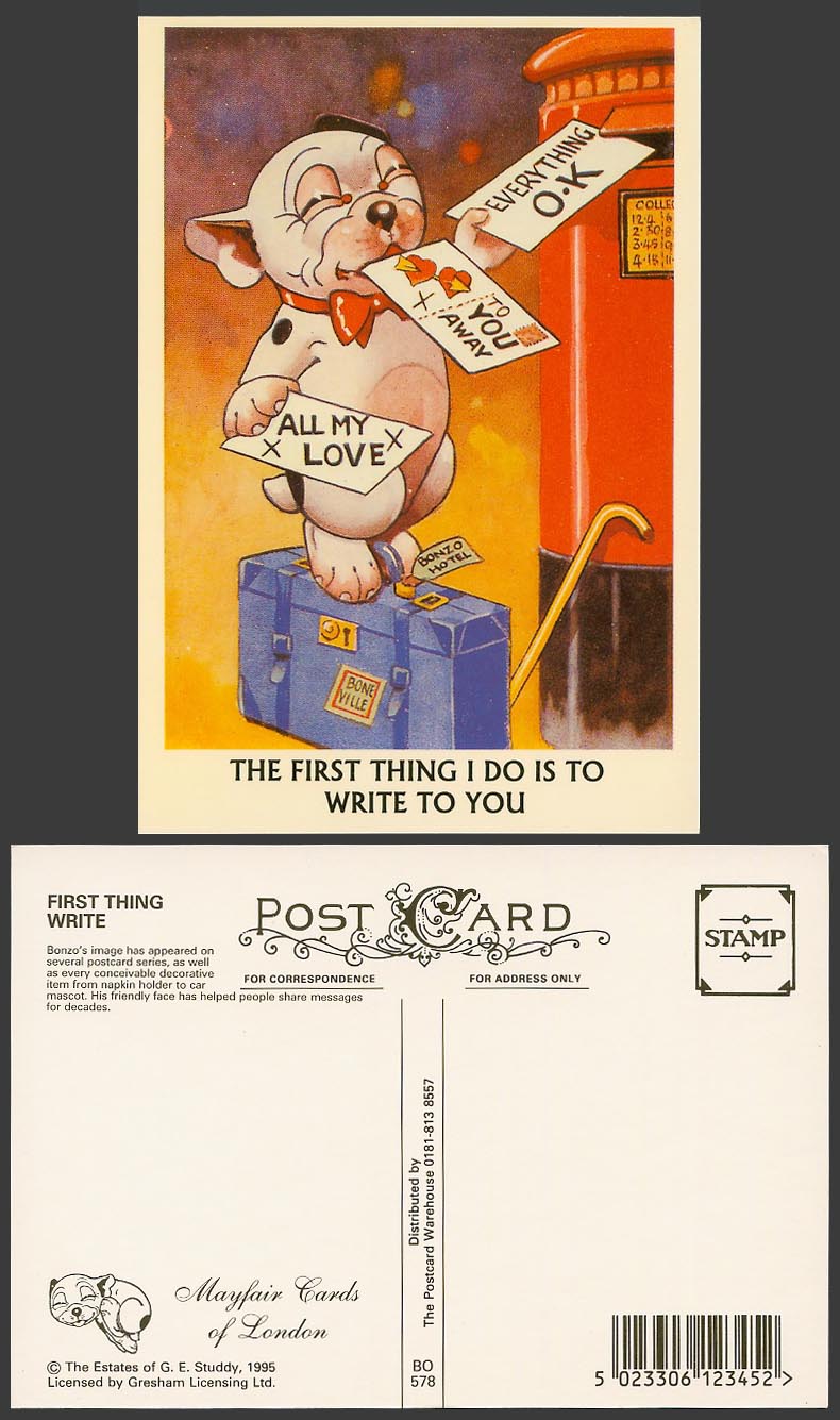 BONZO DOG GE Studdy Repro. Postcard 1st Thing I do is write to you Postbox BO578