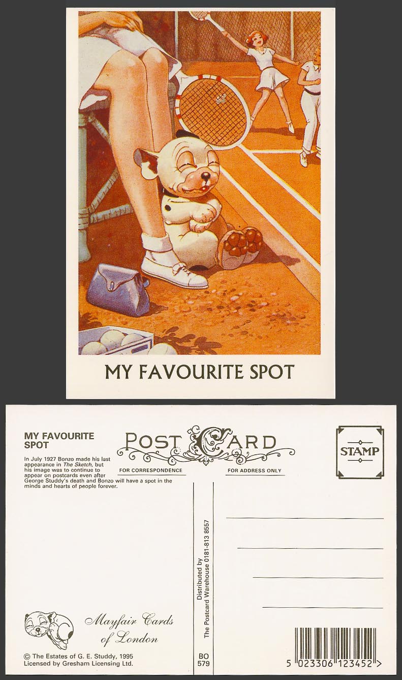 BONZO DOG GE Studdy Postcard My Favourite Spot Tennis Players Court Puppy BO 579