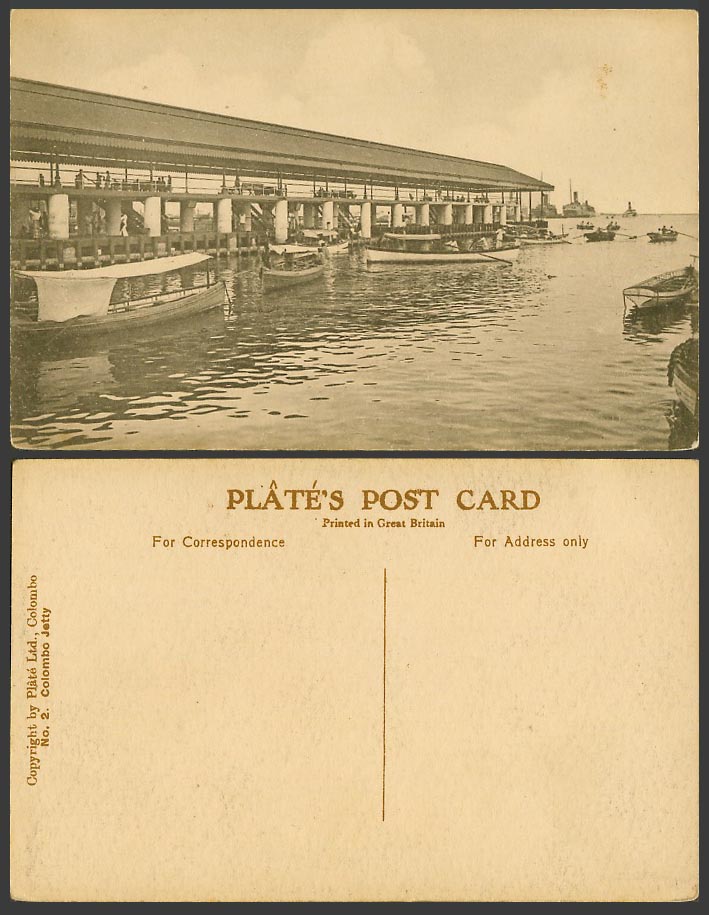Ceylon Old Postcard Colombo Jetty Landing Pier Native Boats Ships Plate Ltd No.2
