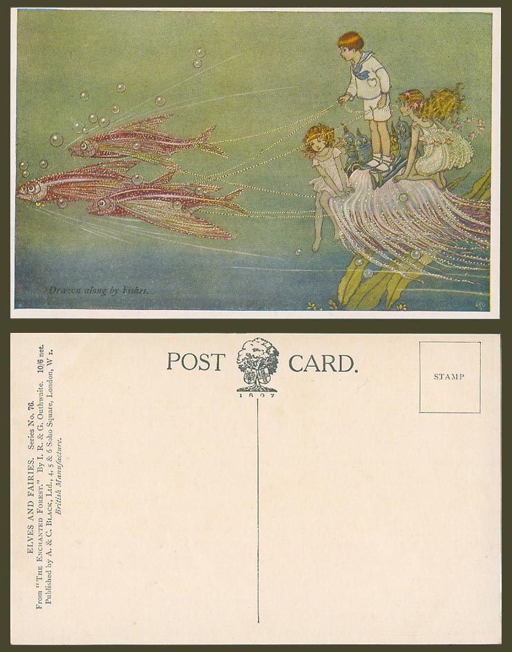 Ida Rentoul Outhwaite Old Postcard Elves and Fairies Drawn Along By Fishes, Fish