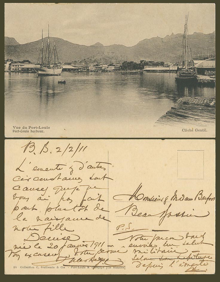 Mauritius 1911 Old Postcard Port Louis Harbour, Ships Boats, Mountains, Panorama