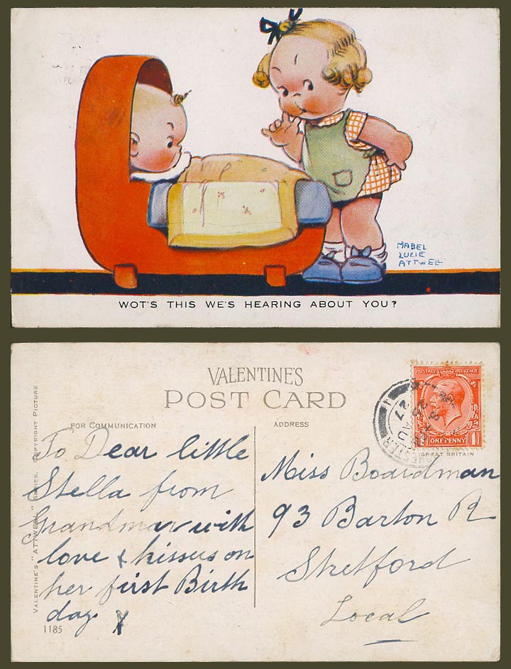 Mabel Lucie Attwell 1927 Old Postcard Wots This We's Hearing About You Baby 1185
