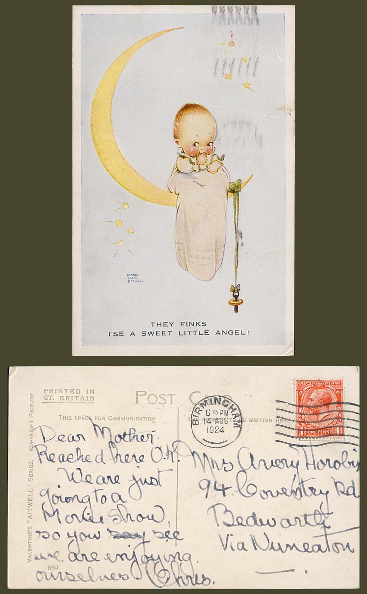 MABEL LUCIE ATTWELL 1924 Old Postcard They Finks I'se a Sweet Little Angel 694
