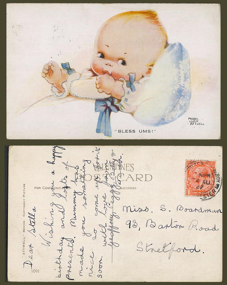 MABEL LUCIE ATTWELL 1927 Old Postcard Bless Ums! Child Baby Sucking Thumb N.1091