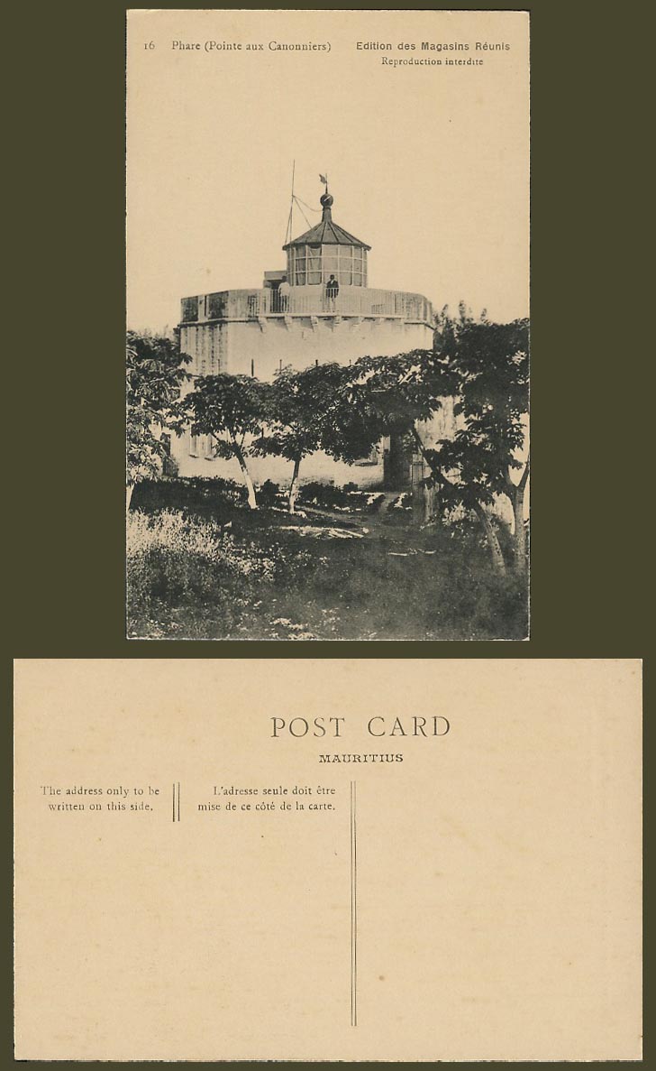 Mauritius Old Postcard Phare Pointe aux Canonniers Lighthouse Light House No. 16