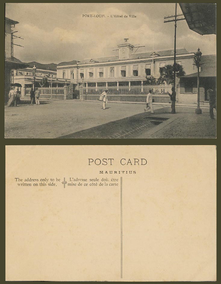 Mauritius Old Postcard Hotel de Ville de Port Louis Town Hall Clock Tower Street
