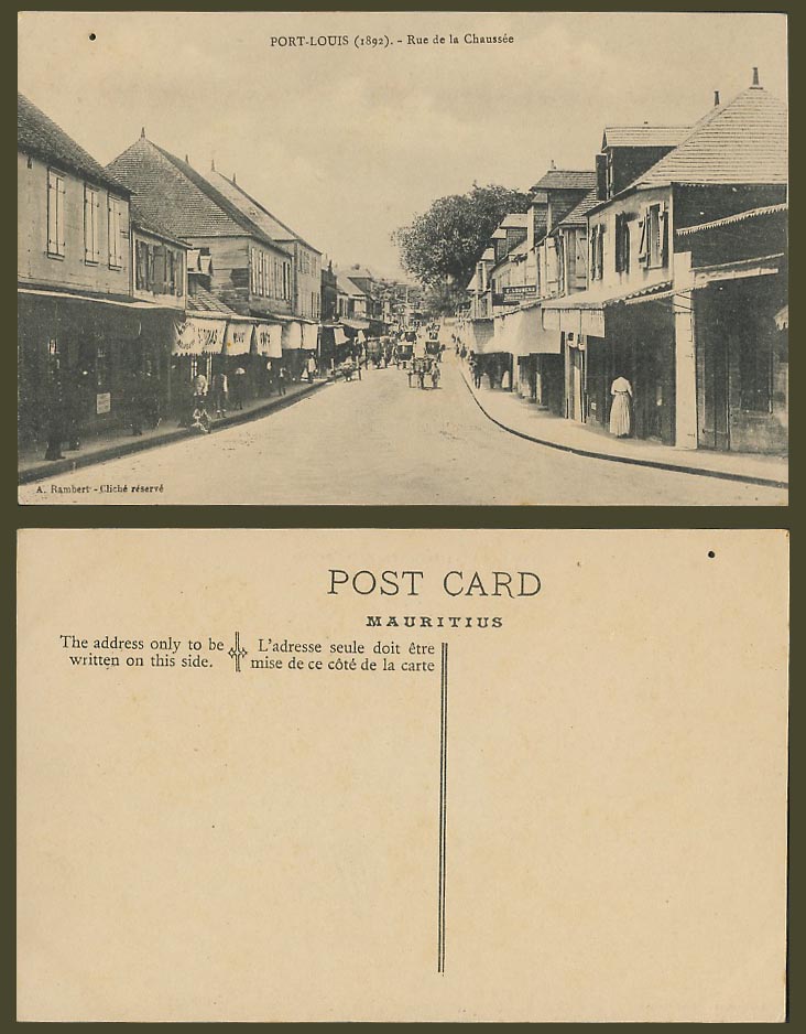 Mauritius Old Postcard Port Louis 1892 Rue de la Chaussée Chaussee, Street Scene
