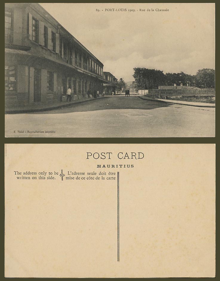 Mauritius Old Postcard Port Louis 1909 Rue de la Chaussée Chaussee, Street Scene