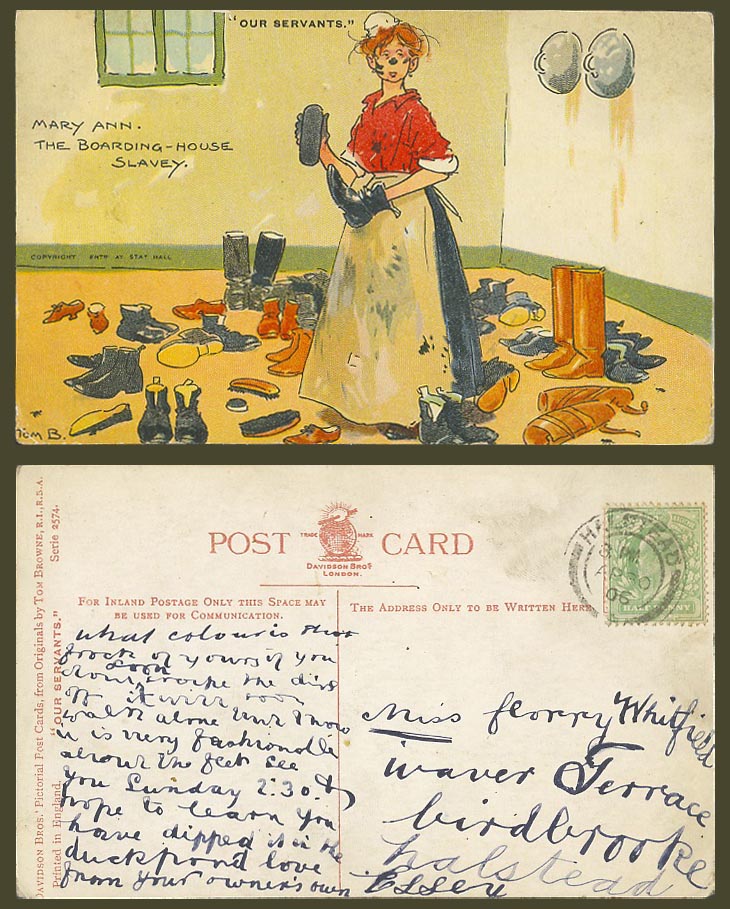 Tom B. Browne 1906 Old Postcard Our Servants Mary Ann, The Boarding-House Slavey