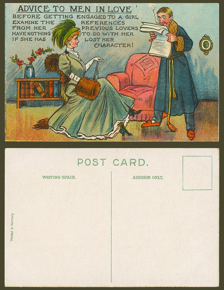 Advice to Men in Love - Examine References from Her Previous Lover Old Postcard