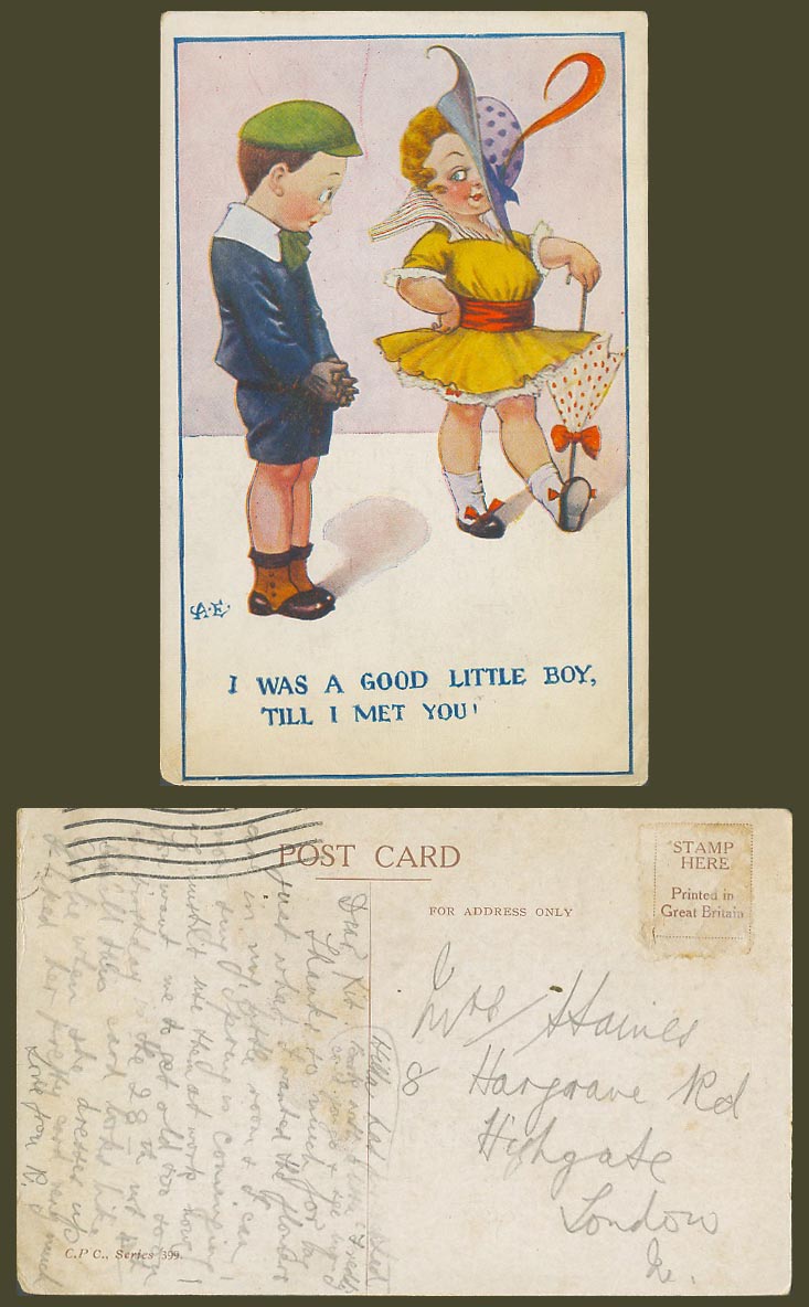 AE Artist Signed Old Postcard I Was a Little Good Boy Till Met You, Glamour Girl
