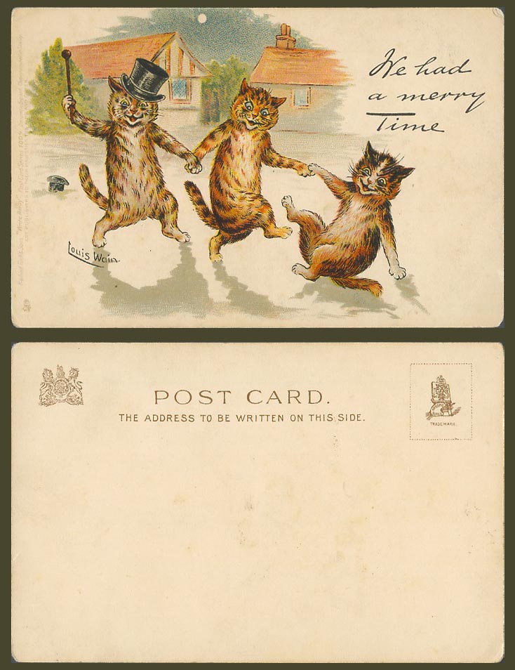 Louis Wain Artist Signed Cats We Had Merry Time Write Away Old Tucks UB Postcard