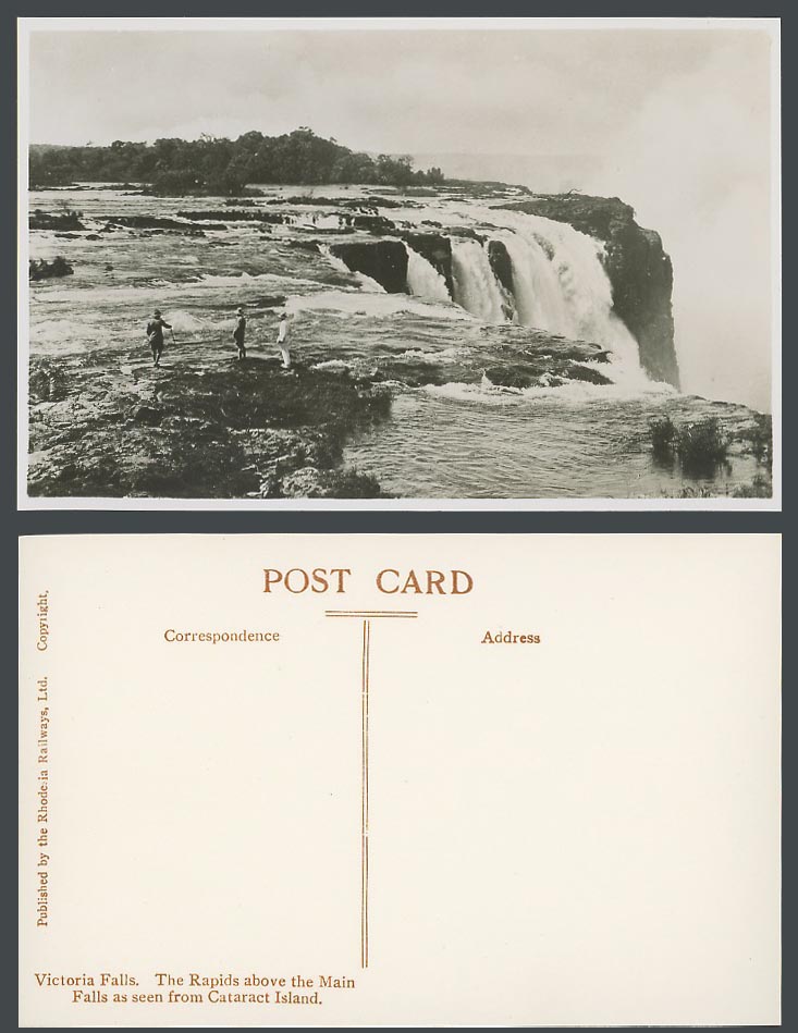 Rhodesia Old Postcard Victoria Falls Rapids Above Main Fall from Cataract Island