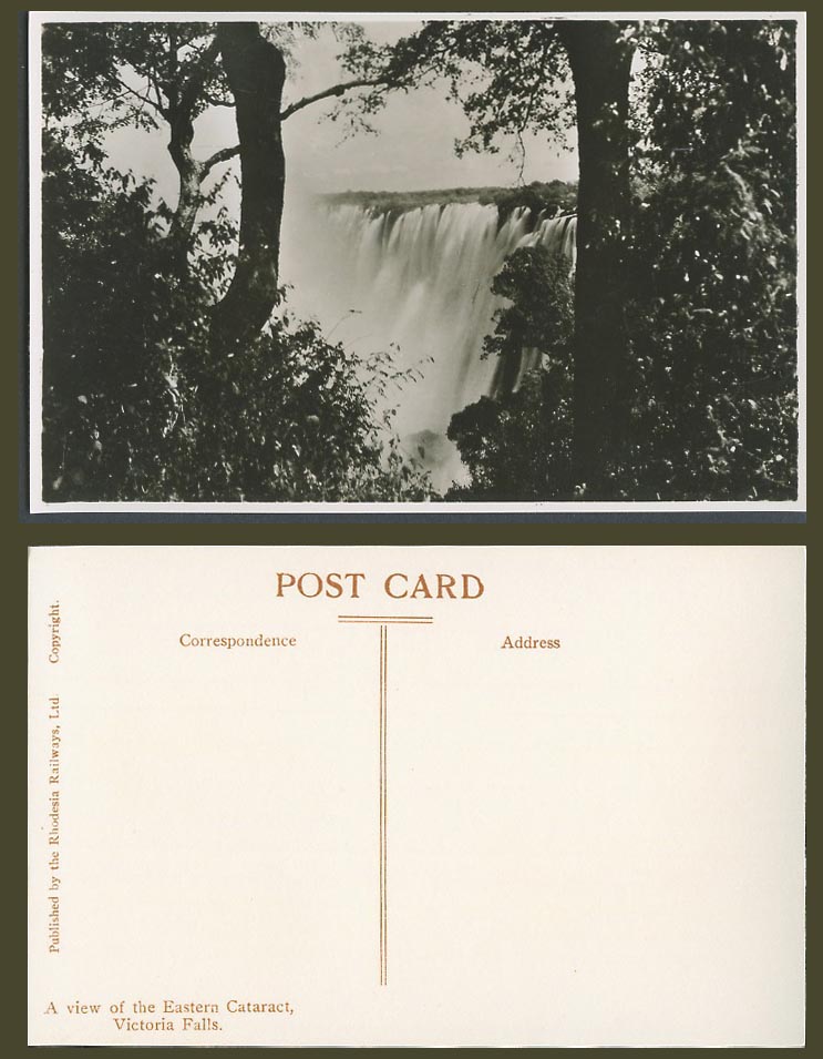 Rhodesia Rail Old Real Photo Postcard Victoria Falls Eastern Cataract Waterfalls