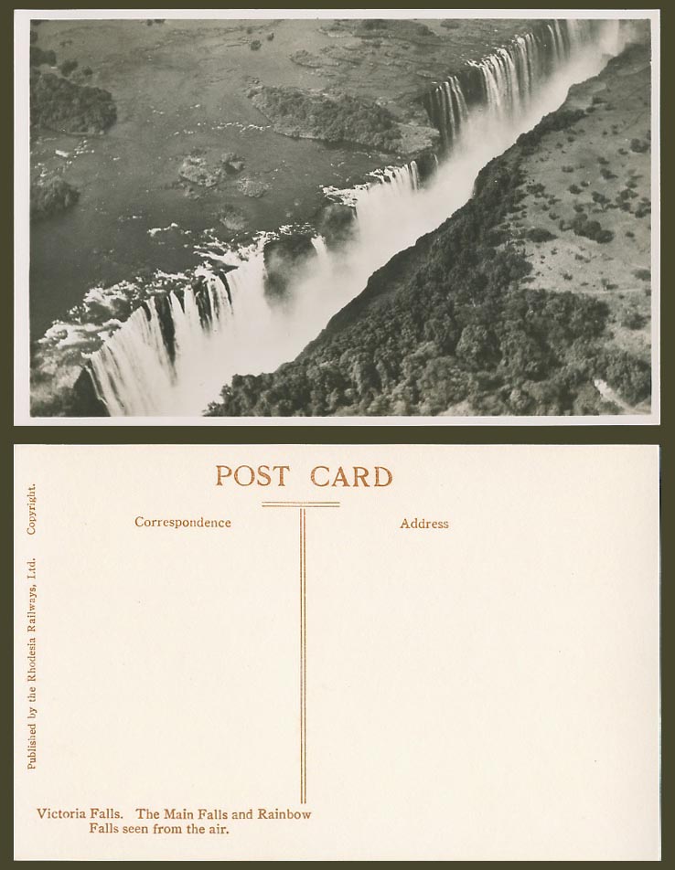 Rhodesia Old RP Postcard Victoria Falls Main, Rainbow Falls from Air Aerial View
