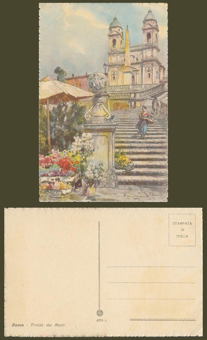 Italy Old Colour Postcard Rome Roma Trinita dei Monti, F. Anivilli Artist Signed