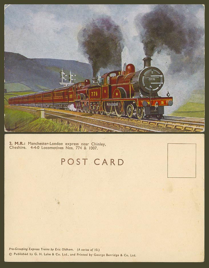 MR Manchester-London express 4-4-0 Locomotives 774 Chinley Cheshire Old Postcard