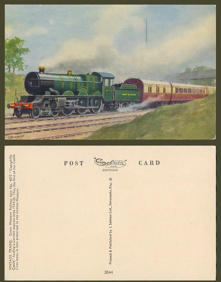 Great Western Railway Locomotive 4073 Caerphilly Castle Cornish Ex Old Postcard