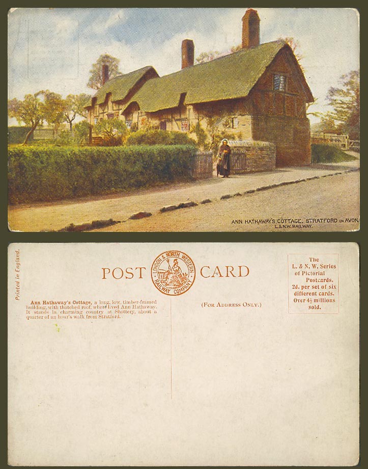 Ann Hathaway's Cottage London & North Western Railway Company Old Color Postcard