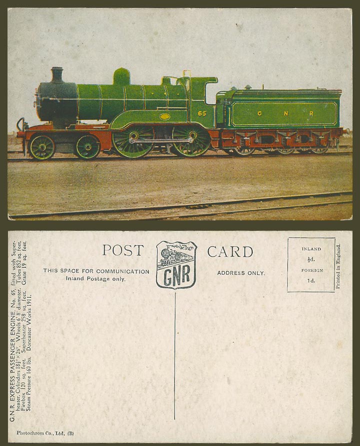 G.N.R. Express Passenger Engine No. 65 - Locomotive Train Railway Old Postcard