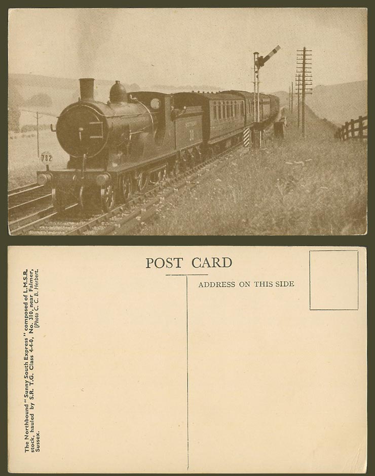 Sunny South Express Locomotive Train, LMSR 4-4-0 310, Falmer Sussex Old Postcard