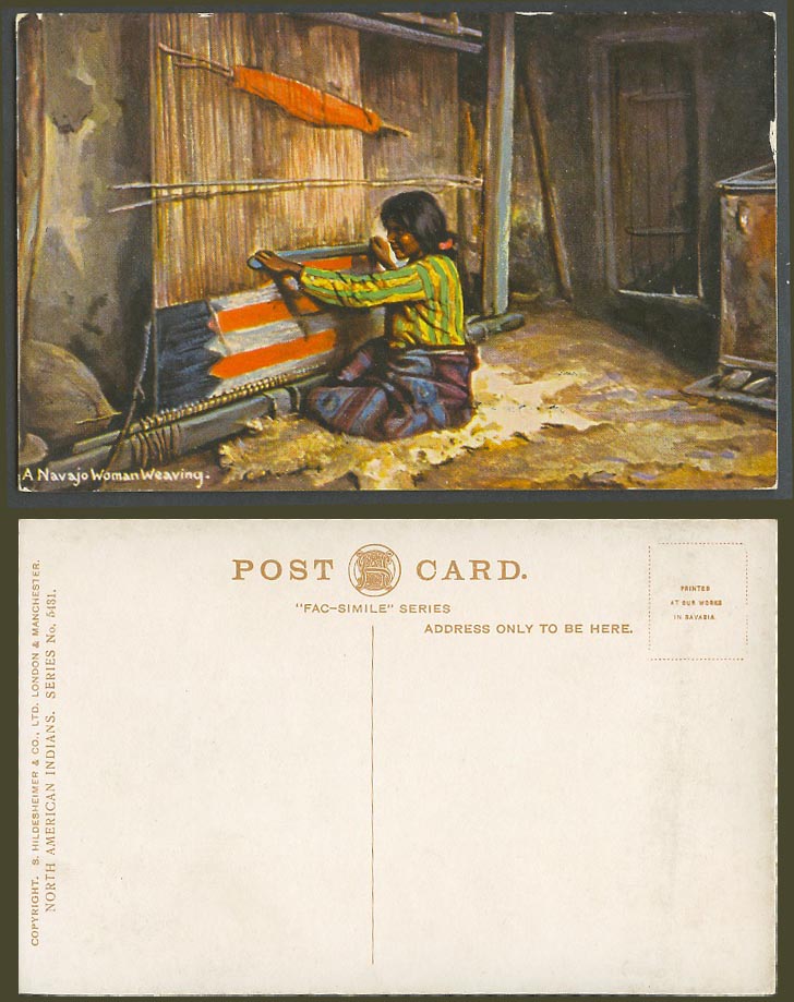 A Navajo Woman Weaving Loom Native American Red Indians Weaver Old Postcard 5431