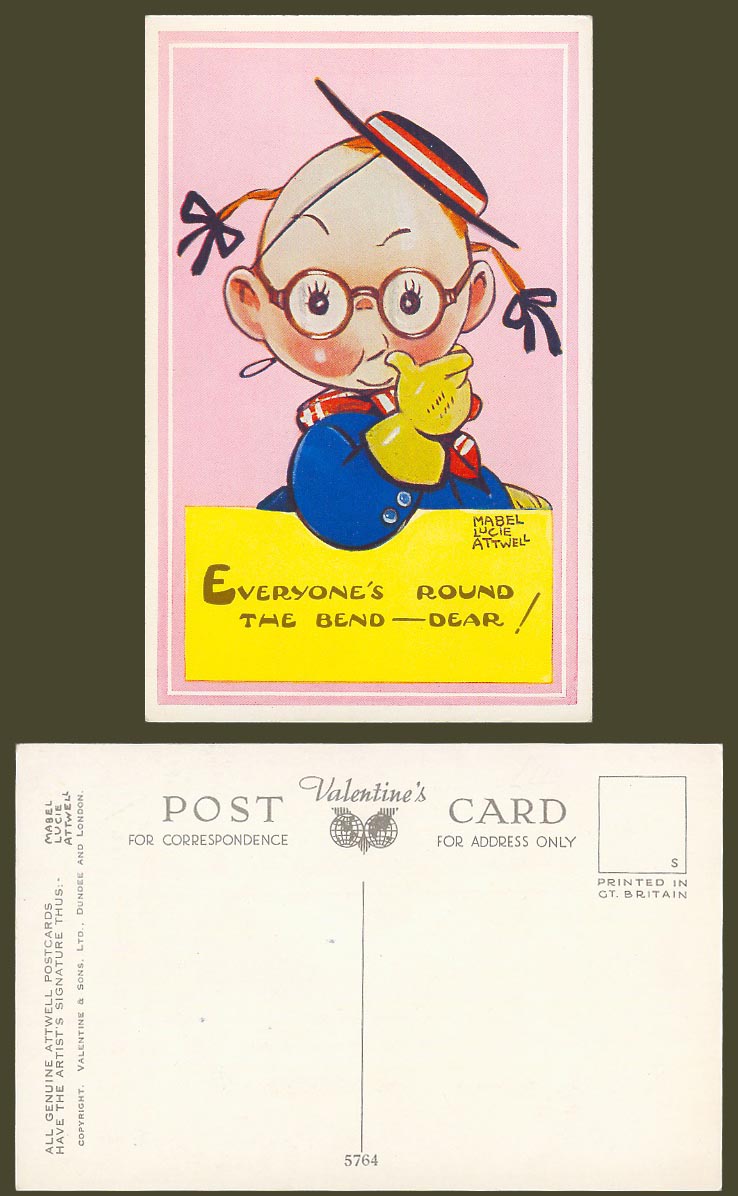 MABEL LUCIE ATTWELL Old Postcard Everyone's Round The Bend! Spectacles No. 5764