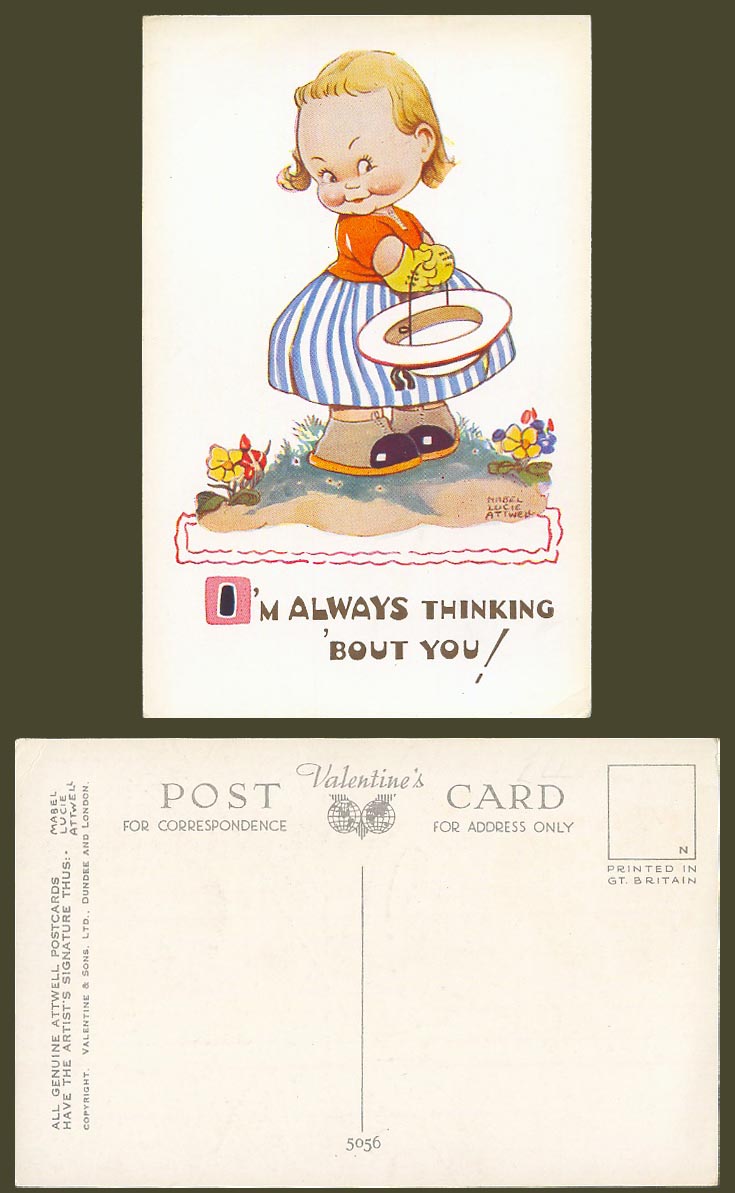 MABEL LUCIE ATTWELL Old Postcard I'm Always Thinking about You Flowers No. 5056