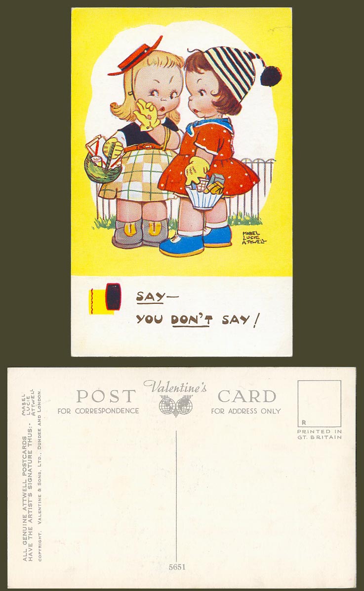 MABEL LUCIE ATTWELL Artist Signed Old Postcard I Say You Don't Say Girls No.5651