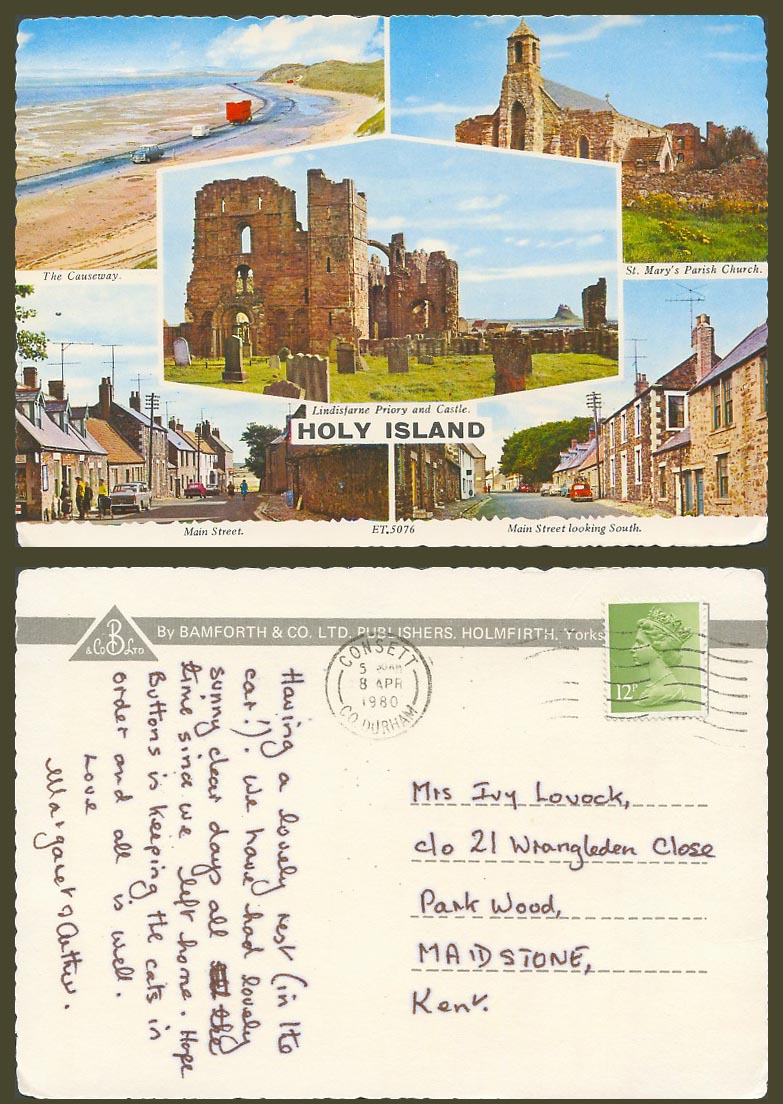 Holy Island, Lindisfarne Priory Castle, Causeway Main Street St. Mary's Postcard