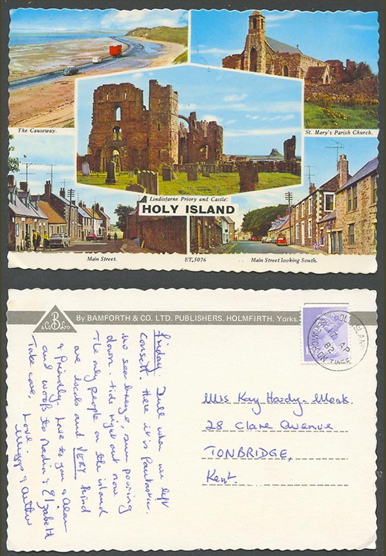 Holy Island Lindisfarne Priory & Castle Causeway Main Street St. Mary's Postcard
