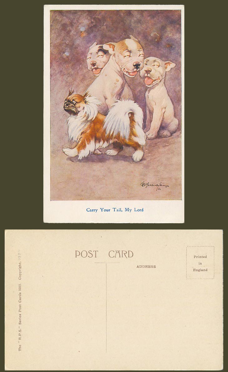 BONZO DOG GE Studdy 1920 Old Postcard Carry Your Tail My Lord Dogs Laughing 1033