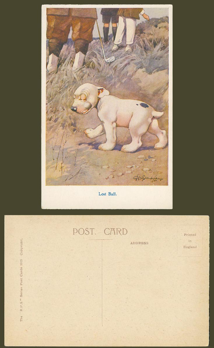 BONZO DOG GE Studdy Old Postcard LOST BALL Golf Ball Golfing Golfers Sports 1013