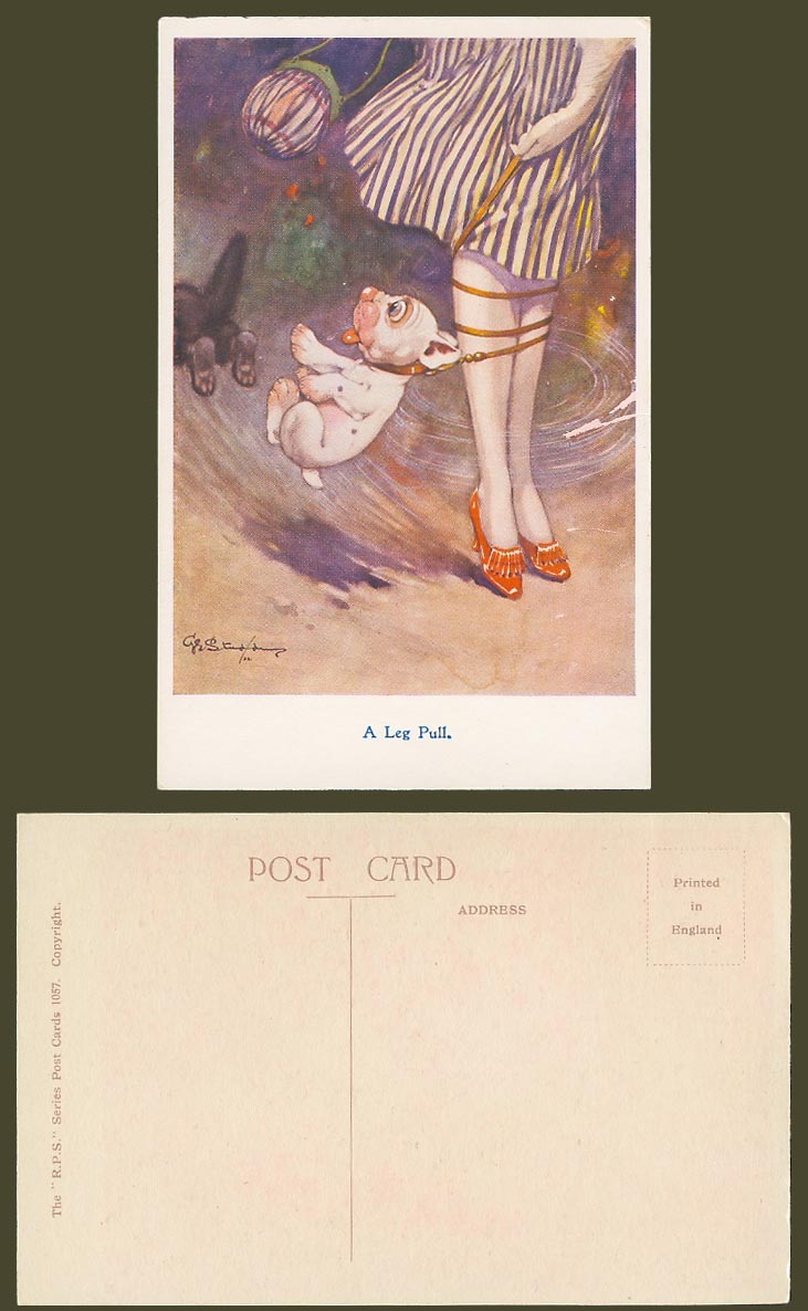 BONZO DOG GE Studdy Old Postcard A Leg Pull Black Cat & High Heels Shoes No.1057