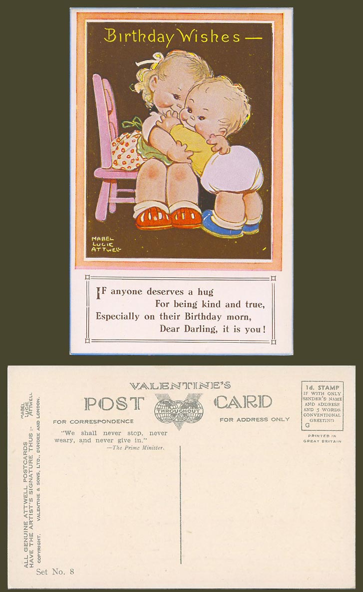 MABEL LUCIE ATTWELL Old Postcard Birthday Wishes Deserve a Hug Darling Set No. 8