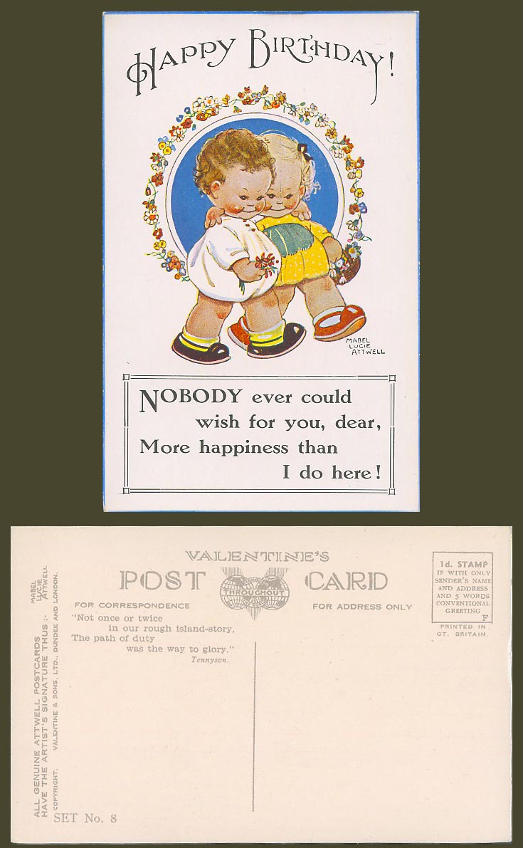 MABEL LUCIE ATTWELL Old Postcard Birthday! Nobody Wish More Happiness Set No. 8