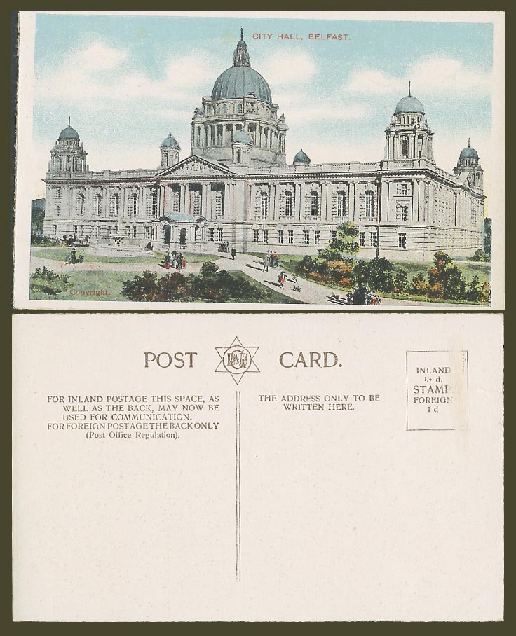 Northern Ireland Old Colour Postcard City Hall, Belfast, County Antrim, Fountain
