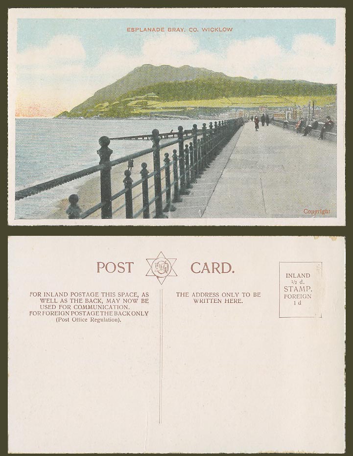 Ireland Irish Old Colour Postcard Esplanade Bray, Hills Panorama, County Wicklow