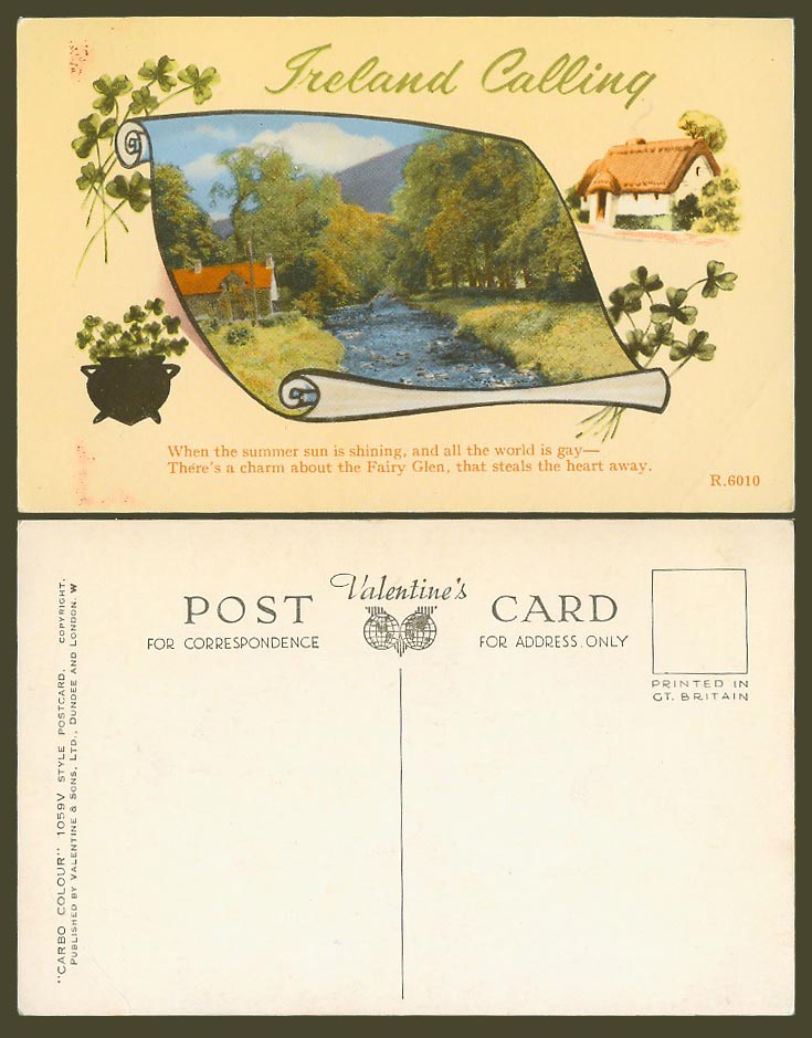 Ireland Calling Old Postcard Irish Cottage - Fairy Glen Charm steals heart away